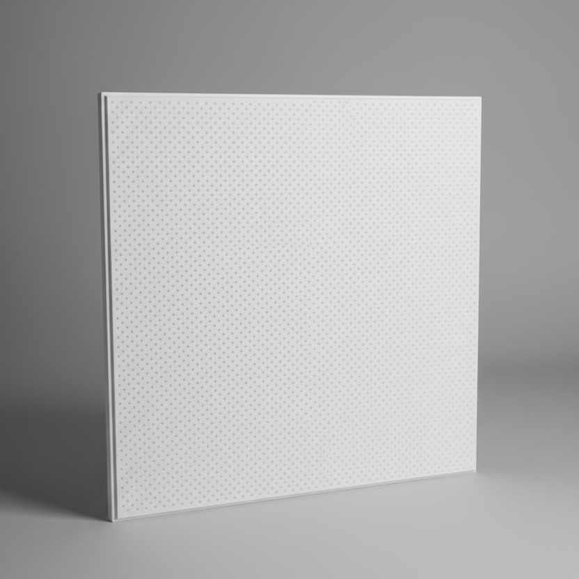 Gypsum tile with diagonal lines on light gray background