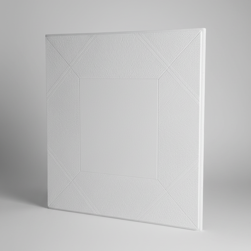 Gypsum tile with diamond pattern on light gray background