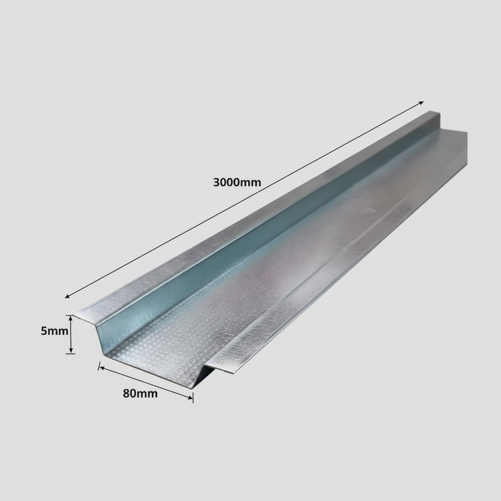 OMEGA profile with dimensions 80x5x3000mm - gray background